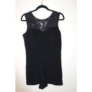 Black Romper with Lace Neckline